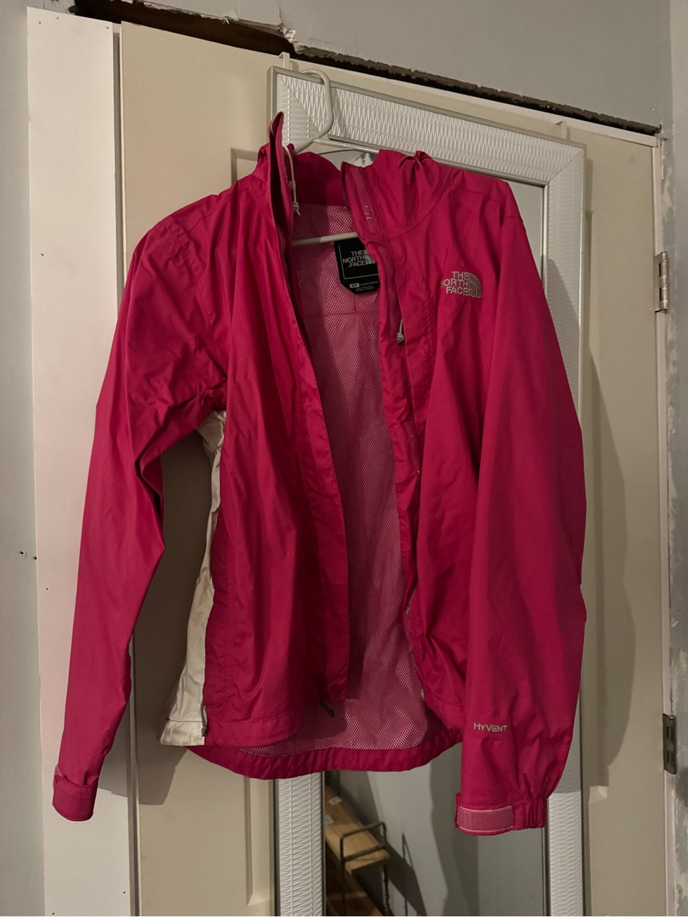 The North Face Women’s Bright Pink HyVent Hooded Rain Jacket